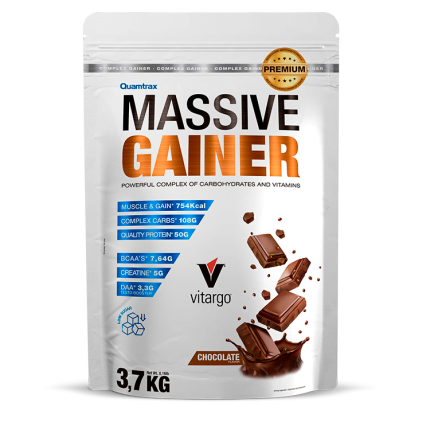 Quamtrax Massive Gainer 3700g je beljakovinski izdelek z kakovostnimi ogljikovimi hidrati in nizko vsebnostjo sladkorjev.